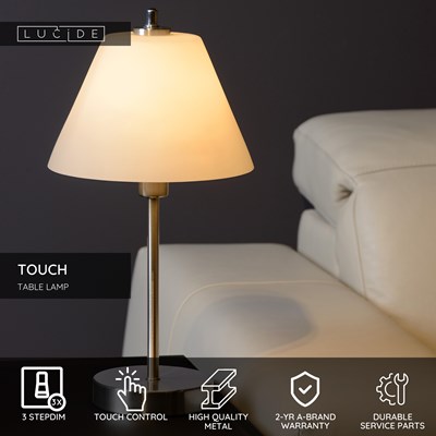 Lucide TOUCH - Table lamp - Ø 22 cm - 1xE14 - Satin Chrome